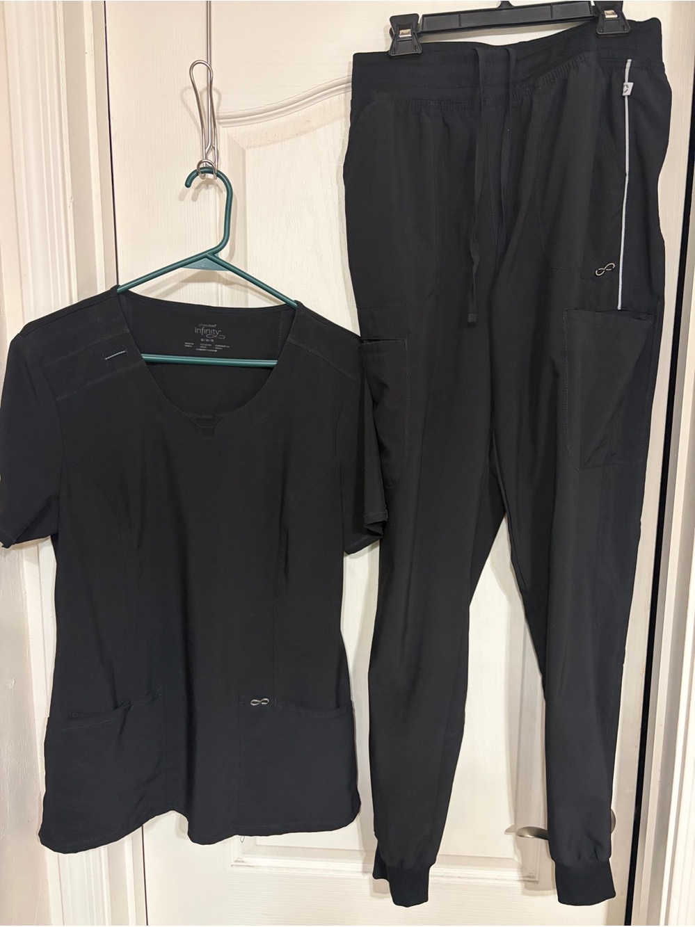 Cherokee Infinity Scrubs Top and Joggers Set Black- medium and medium tall